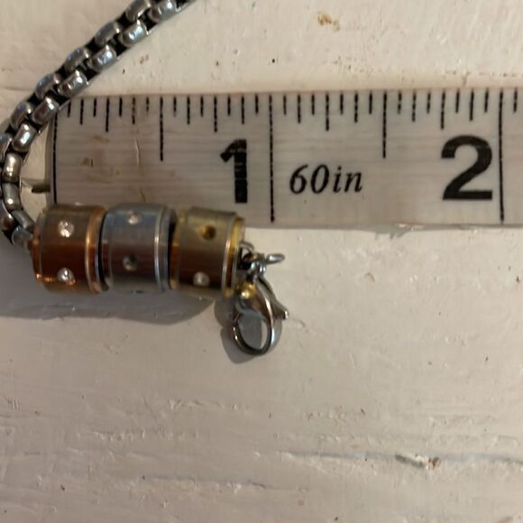 Stainless steel double box chain bracelet w/3- tricolor rings w/crystal accents - Picture 13 of 13